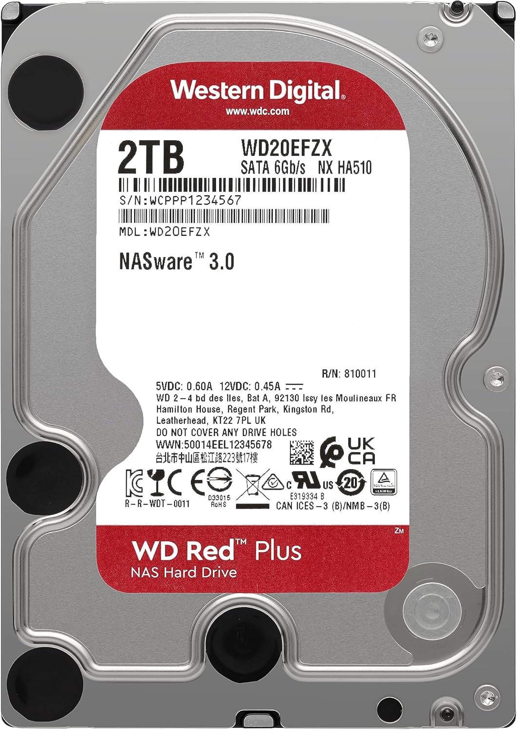 Western Digital WD Red Plus NAS Internal Hard Drive 2TB - 5400 RPM, SATA 6 Gb/s, CMR, 128MB Cache, 3.5" - WD20EFZX