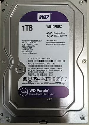 Western Digital 1TB WD Purple Surveillance Internal Hard Drive HDD - SATA 6 Gb/s, 64 MB Cache, 3.5" - WD10PURZ