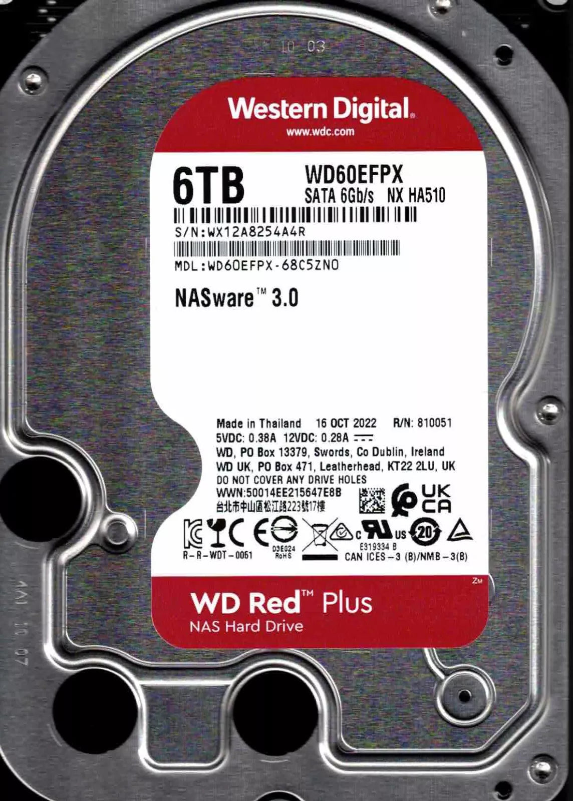 Western Digital WD Red Plus NAS Internal Hard Drive 6TB - 5400 RPM, SATA 6 Gb/s, CMR, 256MB Cache, 3.5" - WD60EFPX