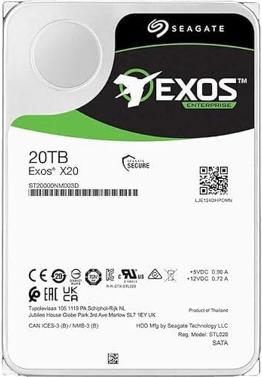 Seagate Exos X20 ST20000NM003D - 20TB Hard Drive - Internal - SAS (12Gb/s SAS) - Conventional Magnetic Recording (CMR) - The HDDs