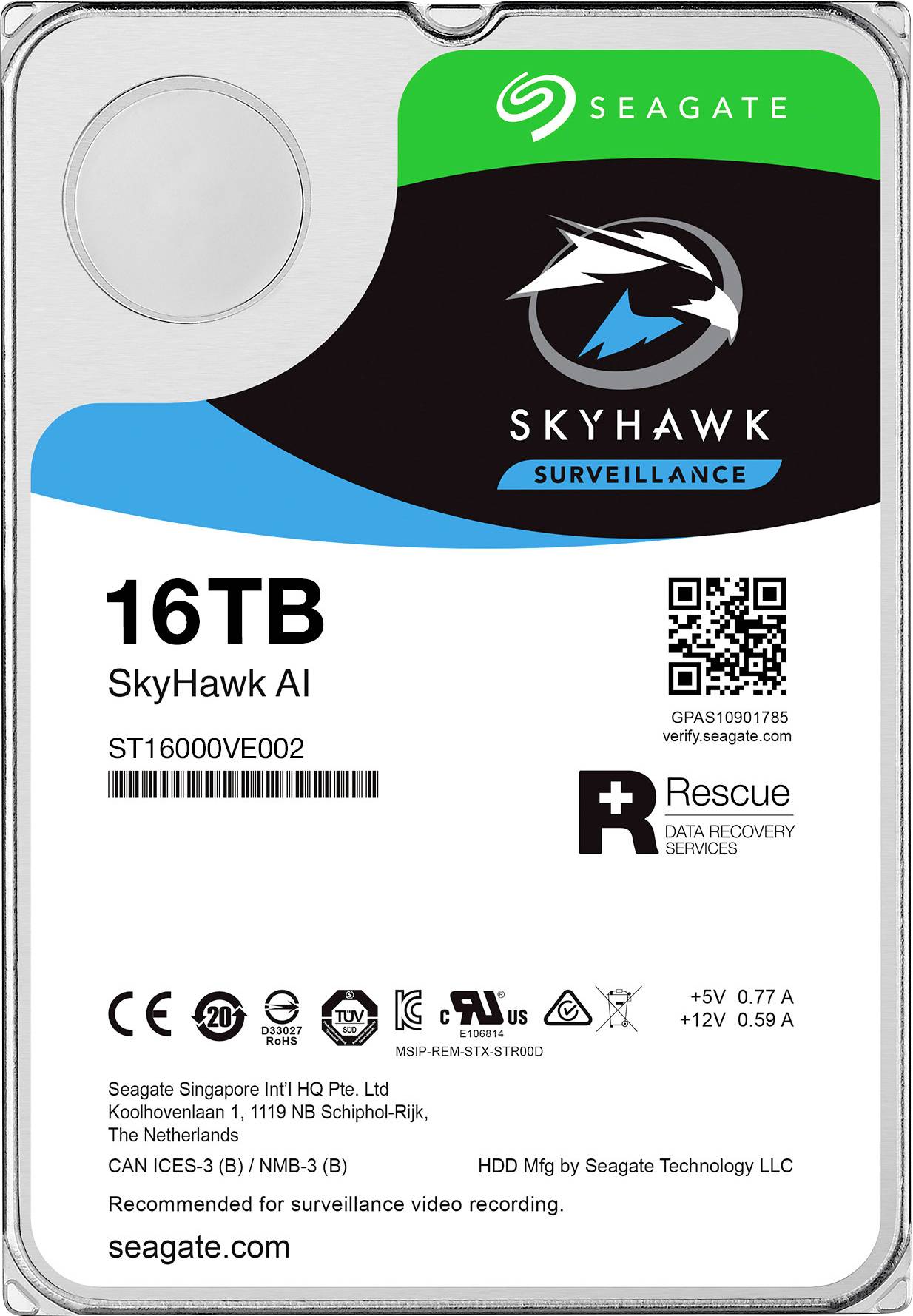 Seagate SkyHawk AI ST16000VE002 - hard drive - 16 TB - SATA 6Gb/s