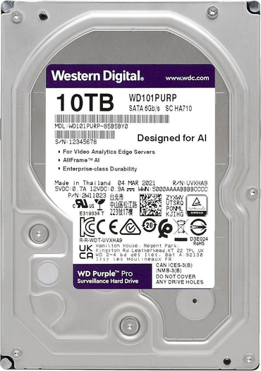 Western Digital 10TB WD Purple Pro Surveillance Internal Hard Drive HDD - SATA 6 Gb/s, 256 MB Cache, 3.5" - WD101PURP - The HDDs