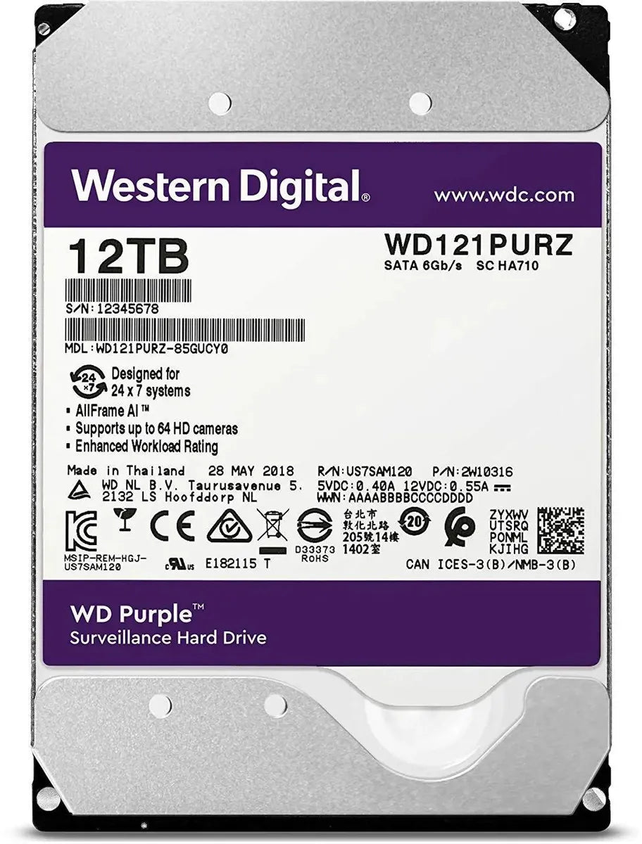 Western Digital 12TB WD Purple Surveillance Internal Hard Drive HDD - SATA 6 Gb/s, 256 MB Cache, 3.5" - WD121PURZ - The HDDs