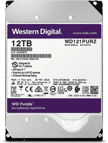 Western Digital 12TB WD Purple Surveillance Internal Hard Drive HDD - SATA 6 Gb/s, 256 MB Cache, 3.5" - WD121PURZ - The HDDs