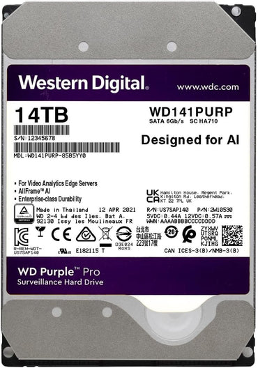 Western Digital 14TB WD Purple Pro Surveillance Internal Hard Drive HDD - SATA 6 Gb/s, 512 MB Cache, 3.5" - WD141PURP - The HDDs
