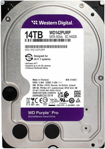 Western Digital 14TB WD Purple Pro Surveillance Internal Hard Drive HDD - SATA 6 Gb/s, 512 MB Cache, 3.5" - WD142PURP - The HDDs
