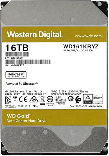 Western Digital 16TB WD Gold Enterprise Class Internal Hard Drive - 7200 RPM Class, SATA 6 Gb/s, 512 MB Cache, 3.5" - WD161KRYZ - The HDDs