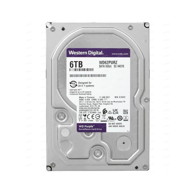 Western Digital 6TB WD Purple Surveillance Internal Hard Drive HDD - SATA 6 Gb/s, 128 MB Cache, 3.5" - WD62PURZ - The HDDs