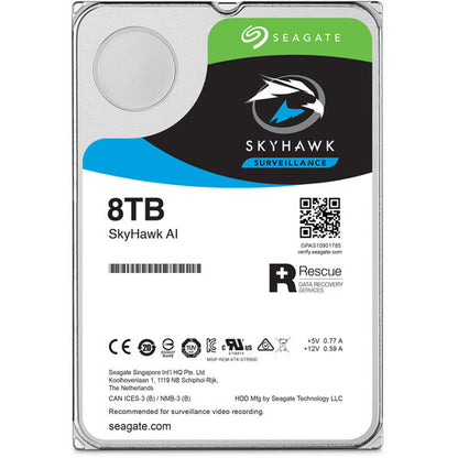 Seagate Skyhawk AI 8TB Video Internal Hard Drive HDD – 3.5 Inch SATA 6Gb/s 256MB Cache for DVR NVR Security Camera System with in-house Rescue Services (ST8000VEZ01)