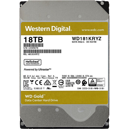 Western Digital 18TB WD Gold Enterprise Class Internal Hard Drive - 7200 RPM Class, SATA 6 Gb/s, 512 MB Cache, 3.5" - WD181KRYZ