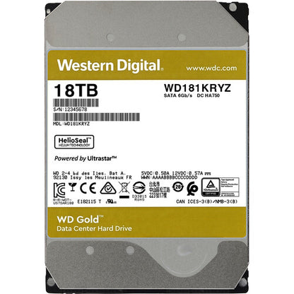 Western Digital 18TB WD Gold Enterprise Class Internal Hard Drive - 7200 RPM Class, SATA 6 Gb/s, 512 MB Cache, 3.5" - WD181KRYZ