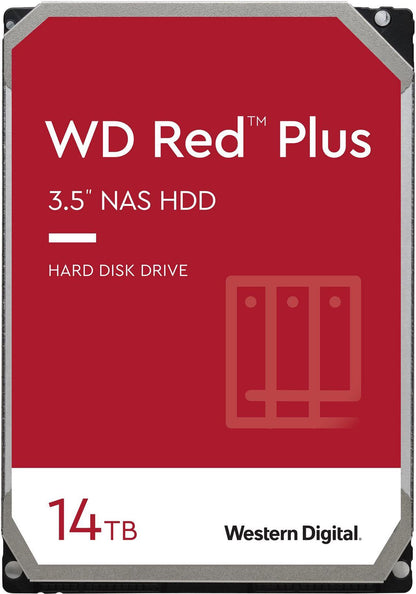 WD Red Plus 14TB NAS Hard Disk Drive - 5400 RPM Class SATA 6Gb/s, CMR, 512MB Cache, 3.5 Inch - WD140EFFX