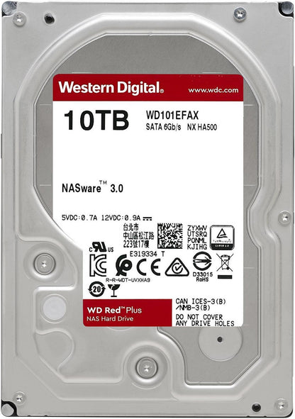 WD Red Plus 10TB NAS Hard Disk Drive - 5400 RPM Class SATA 6Gb/s, CMR, 256MB Cache, 3.5 Inch - WD101EFAX