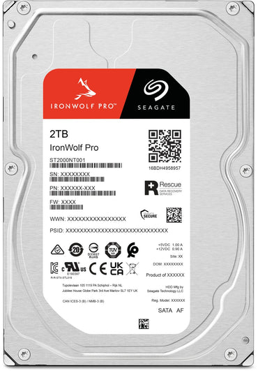 Seagate IronWolf Pro, 2 TB, Enterprise NAS Internal HDD –CMR 3.5 Inch, SATA 6 Gb/s, 7,200 RPM, 256 MB Cache for RAID Network Attached Storage (ST2000NT001)