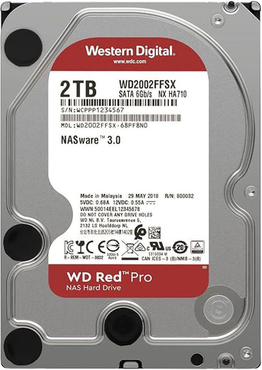 Western Digital 2TB WD Red Pro NAS Internal Hard Drive HDD - 7200 RPM, SATA 6 Gb/s, CMR, 64 MB Cache, 3.5" - WD2002FFSX