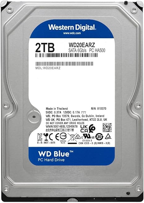 Western Digital 2TB WD Blue PC Internal Hard Drive HDD - 5400 RPM, SATA 6 Gb/s, 64 MB Cache, 3.5" - WD20EARZ