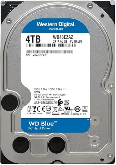 Western Digital 4TB WD Blue PC Internal Hard Drive HDD - 5400 RPM, SATA 6 Gb/s, 256 MB Cache, 3.5" - WD40EZAZ