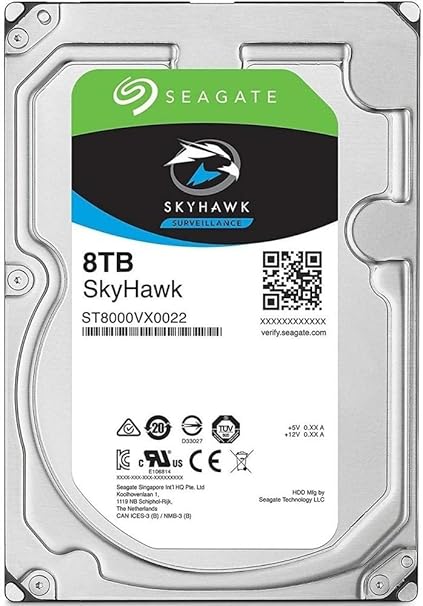 Seagate SkyHawk 8TB Surveillance Internal Hard Drive HDD – 3.5 Inch SATA 6Gb/s 256MB Cache for DVR NVR Security Camera System with Drive Health Management (ST8000VX0022)