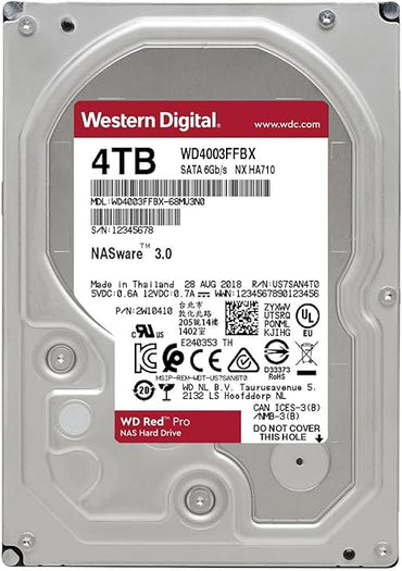 Western Digital 4TB WD Red Pro NAS Internal Hard Drive HDD - 7200 RPM, SATA 6 Gb/s, CMR, 256 MB Cache, 3.5" - WD4003FFBX