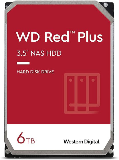 Western Digital 6TB WD Red Plus NAS Internal Hard Drive HDD - 5400 RPM, SATA 6 Gb/s, CMR, 64 MB Cache, 3.5" - WD60EFRX