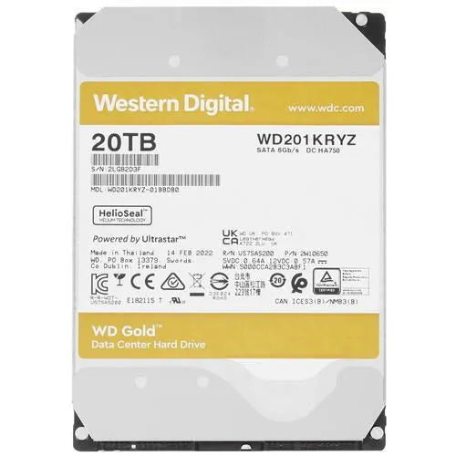 Western Digital 20TB WD Gold Enterprise Class SATA Internal Hard Drive HDD - 7200 RPM, SATA 6 Gb/s, 512 MB Cache, 3.5" - WD201KRYZ