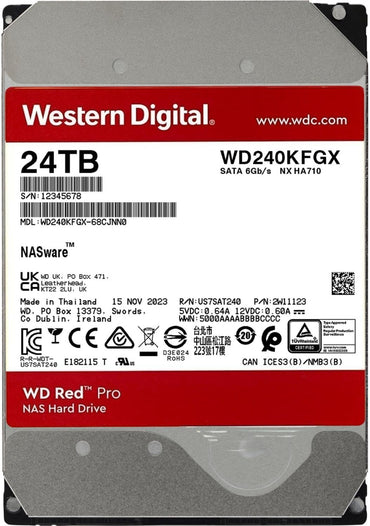 Western Digital 24TB WD Red Pro NAS Internal Hard Drive HDD - 7200 RPM, SATA 6 Gb/s, CMR, 512 MB Cache, 3.5" - WD240KFGX