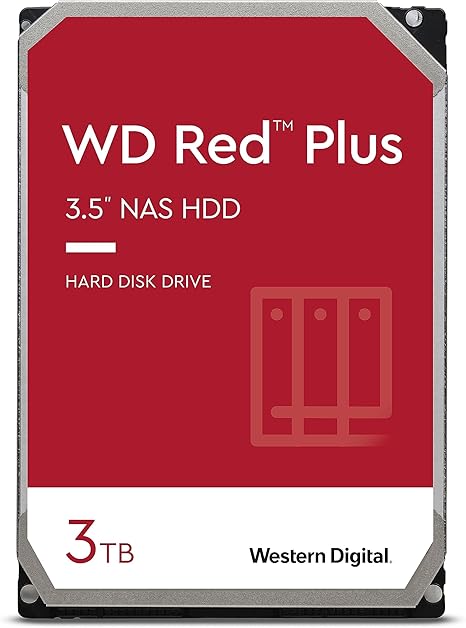 Western Digital 3TB WD Red Plus NAS Internal Hard Drive HDD - 5400 RPM, SATA 6 Gb/s, CMR, 64 MB Cache, 3.5" - WD30EFRX