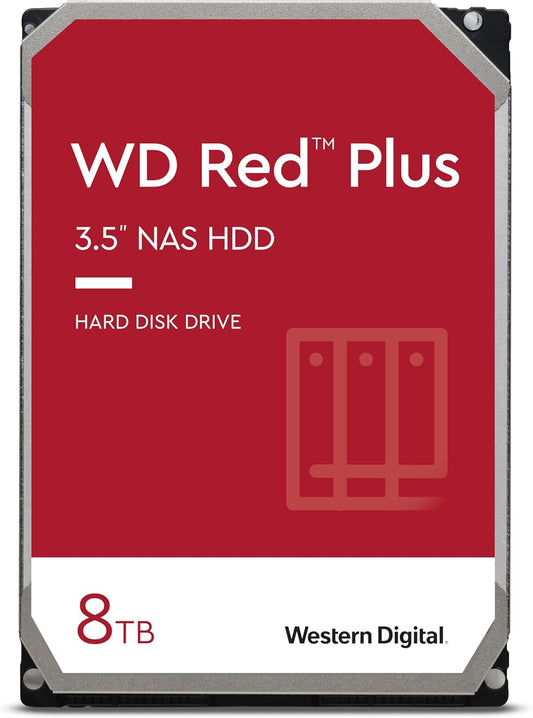 Western Digital 8TB WD Red Plus NAS Internal Hard Drive HDD - 5640 RPM, SATA 6 Gb/s, CMR, 128 MB Cache, 3.5" - WD80EFZZ