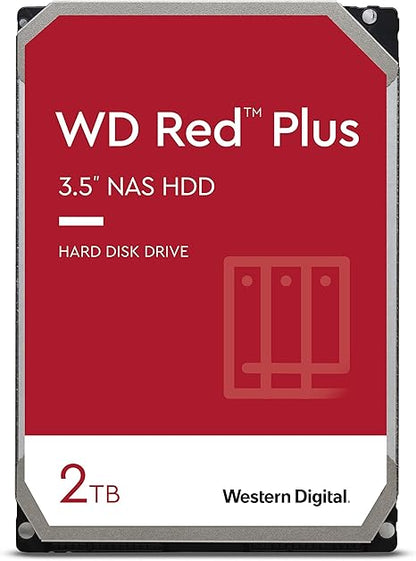 Western Digital 2TB WD Red Plus NAS Internal Hard Drive HDD - 5400 RPM, SATA 6 Gb/s, CMR, 64 MB Cache, 3.5" - WD20EFRX