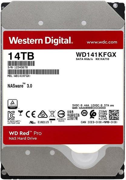 Western Digital 14TB WD Red Pro NAS Internal Hard Drive HDD - 7200 RPM, SATA 6 Gb/s, CMR, 512 MB Cache, 3.5" - WD141KFGX