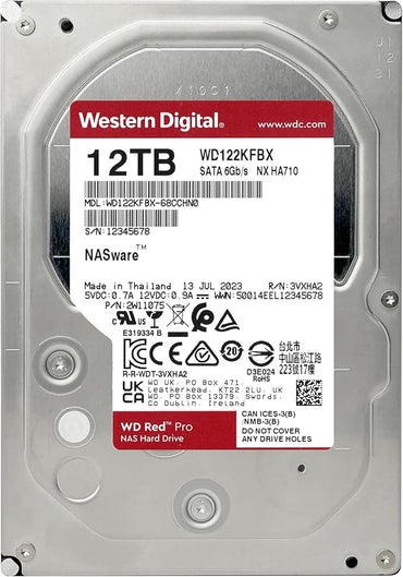 Western Digital 12TB WD Red Pro NAS Internal Hard Drive HDD - 7200 RPM, SATA 6 Gb/s, CMR, 512 MB Cache, 3.5" - WD122KFBX