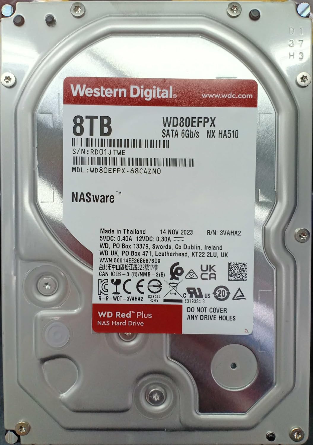 Western Digital 8TB WD Red Plus NAS Internal Hard Drive HDD - 5640 RPM, SATA 6 Gb/s, CMR, 256 MB Cache, 3.5" - WD80EFPX