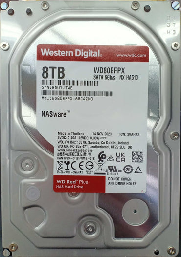 Western Digital 8TB WD Red Plus NAS Internal Hard Drive HDD - 5640 RPM, SATA 6 Gb/s, CMR, 256 MB Cache, 3.5" - WD80EFPX