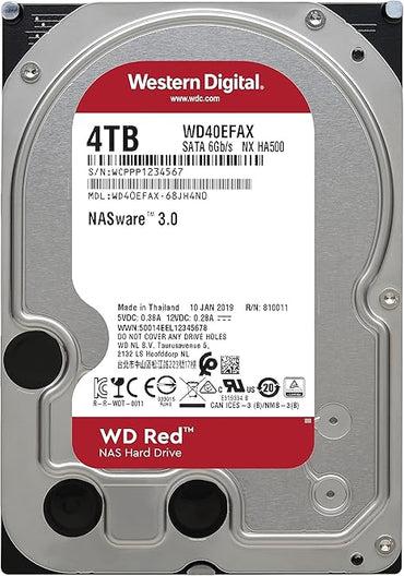 Western Digital 4TB WD Red NAS Internal Hard Drive HDD - 5400 RPM, SATA 6 Gb/s, SMR, 256MB Cache, 3.5" - WD40EFAX