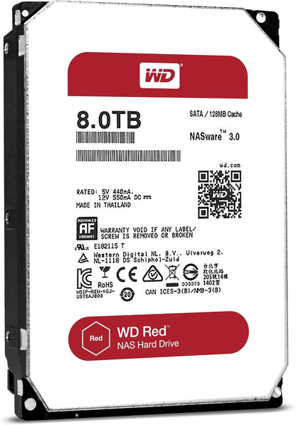 WD Red 8TB NAS Hard Disk Drive - 5400 RPM Class SATA 6 Gb/s 128MB Cache 3.5 Inch - WD80EFZX