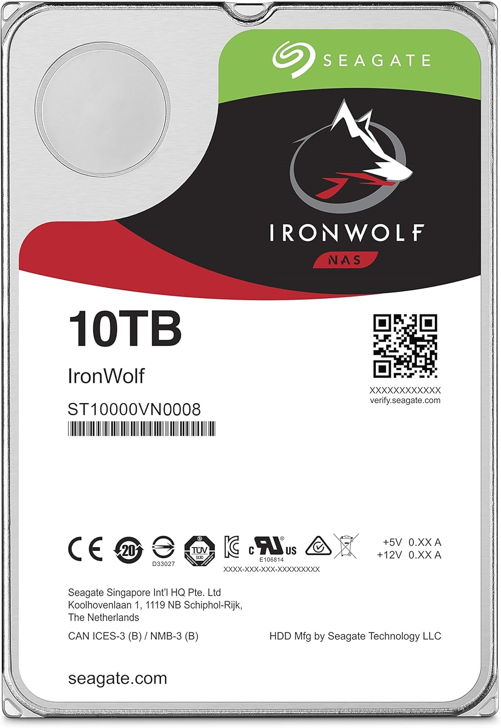 Seagate IronWolf 3.5" 10TB Internal Hard Disk HDD 3 Year Warranty 256MB 7200rpm 24 Hours Service for PC NAS RV Sensor ST10000VN0008