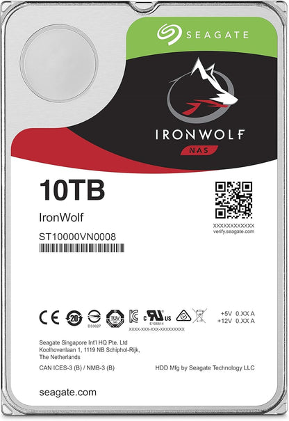 Seagate IronWolf 3.5" 10TB Internal Hard Disk HDD 3 Year Warranty 256MB 7200rpm 24 Hours Service for PC NAS RV Sensor ST10000VN0008