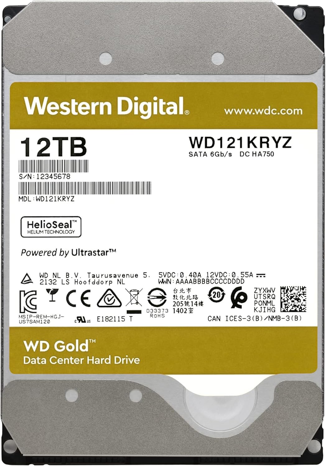 Western Digital 6TB WD Gold Enterprise Class Internal Hard Drive - 7200 RPM Class, SATA 6 Gb/s, 256 MB Cache, 3.5" - WD6003FRYZ