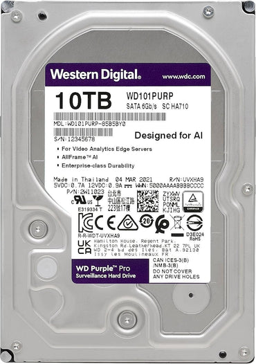 Western Digital 10TB WD Purple Pro Surveillance Internal Hard Drive HDD - SATA 6 Gb/s, 256 MB Cache, 3.5" - WD101PURP