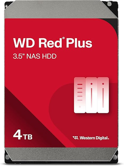 Western Digital 4TB WD Red Plus NAS Internal Hard Drive HDD - 5400 RPM, SATA 6 Gb/s, CMR, 256 MB Cache, 3.5" -WD40EFPX