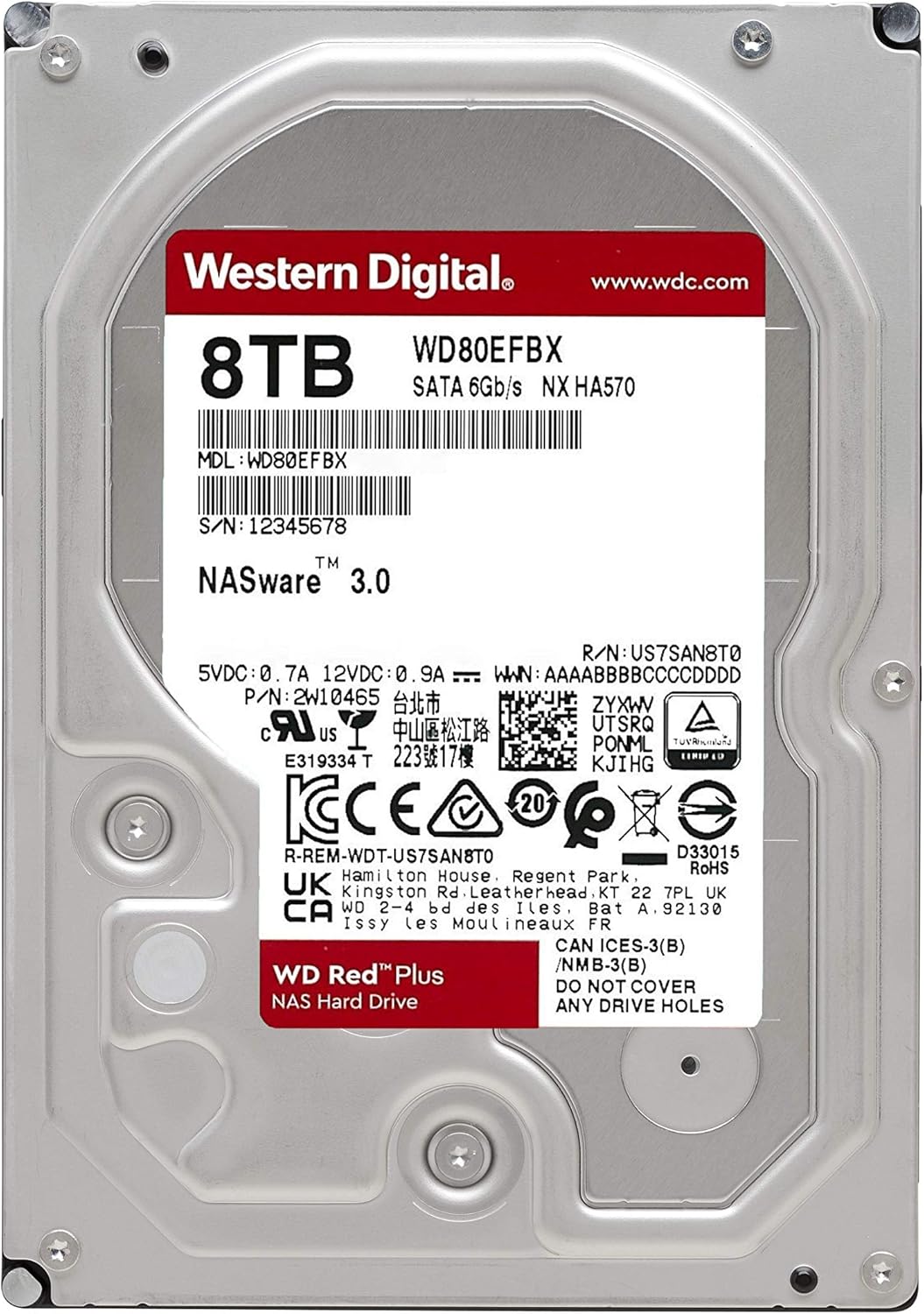 Western Digital WD80EFRX 8TB 5400RPM SATA 6Gb/s 3.5-in Hard Drive