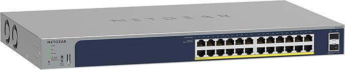 NETGEAR 26 - Port PoE Gigabit Smart Switch (GS724TP) – 24×1G PoE+ @190W, 2×1G SFP, Managed, Insight Optional - The HDDs