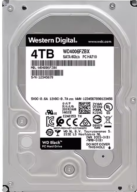 Western Digital 4TB WD Black Gaming Internal Hard Drive HDD - 7200 RPM, SATA 6 Gb/s, 256 MB Cache, 3.5" - WD4006FZBX