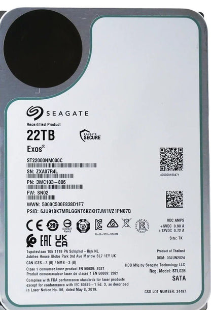 Seagate Exos 22TB SATA HDD 6Gb/s 7200RPM 3.5 - Inch Enterprise Hard Drive (ST22000NM000C) (Renewed) - The HDDs