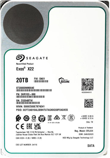 Seagate Exos X22 20TB SATA 6Gb/s 7200RPM 3.5" Enterprise HDD - ST20000NM004E (Refreshed) - The HDDs