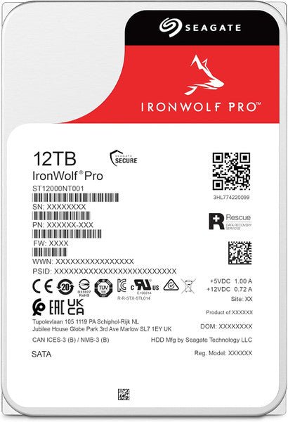 Seagate IronWolf Pro HDD Internal NAS Hard Drive, 12TB, 3.5 - inch CMR, SATA 6Gb/s, 7200 RPM, 256MB Cache for Network - Attached Storage (NAS) RAID, Rescue Services, FFP (ST12000NTZ01) - The HDDs