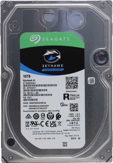 Seagate SkyHawk AI – 10TB Video Internal Hard Drive – 3.5 - Inch SATA 6Gb/s, 256MB Cache for DVR NVR Security Camera System with Built - in Rescue Services (ST10000VEZ01/001) - The HDDs
