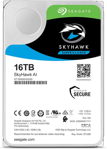 Seagate SkyHawk AI 16TB Video Drive Internal HDD - 3.5 - Inch, SATA 6Gb/s, 256MB Cache for Security Camera System DVR/NVR with Drive Health Management and Rescue Services (ST16000VE000) - The HDDs