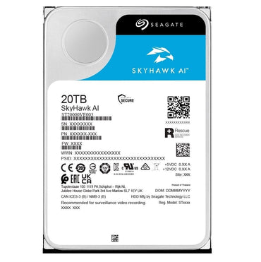 Seagate SkyHawk AI 20TB Video Internal Hard Drive HDD – 3.5 - Inch SATA 6Gb/s, 512MB Cache for DVR/NVR Security Camera Systems with In - House Rescue Services (ST20000VE003) - The HDDs