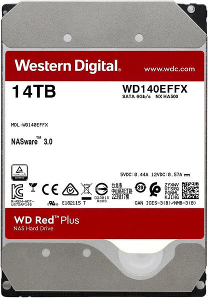WD Red Plus 14TB NAS Hard Disk Drive - 5400 RPM Class SATA 6Gb/s, CMR, 512MB Cache, 3.5 Inch - WD140EFFX - The HDDs